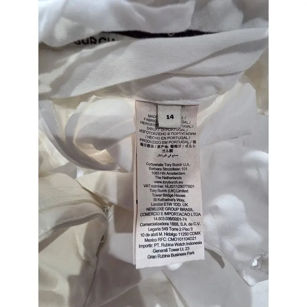 Tory Burch Mid Rise White Cotton Straight Leg Women's Pants Size 14 A010032